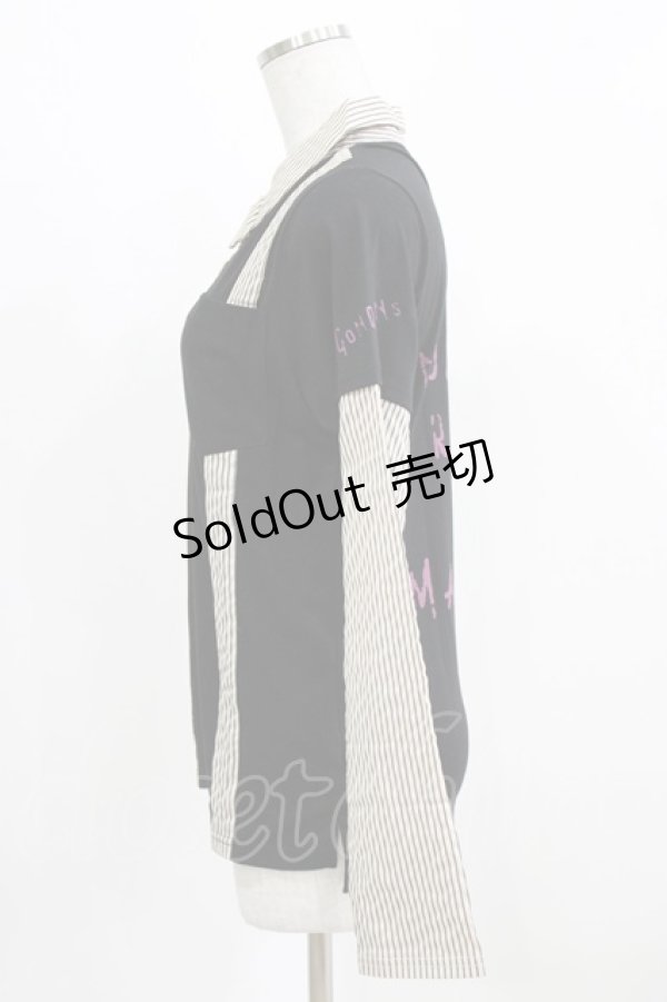 画像2: ALGONQUINS / シャツレイヤード風カットソー  ブラック×ベージュ H-26-03-06-048-AL-TO-KB-ZH (2)