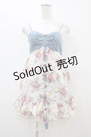 画像: axes femme / 胸元リボン花柄ベビードール M オフ/ブルー H-26-03-06-1037-AX-OP-NS-ZH