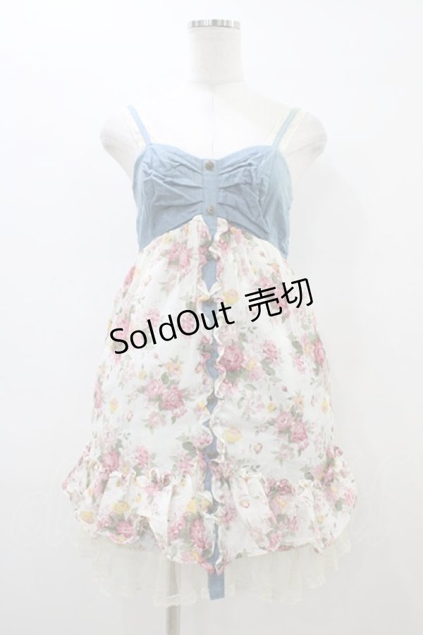 画像1: axes femme / 胸元リボン花柄ベビードール M オフ/ブルー H-26-03-06-1037-AX-OP-NS-ZH (1)