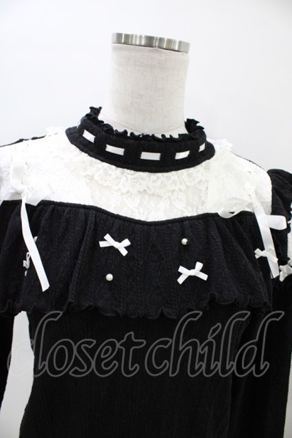 画像3: NOEMIE / メニーパールリボンデコルテレースカットソー M ブラック H-26-03-06-1056-LO-TO-NS-ZH (3)