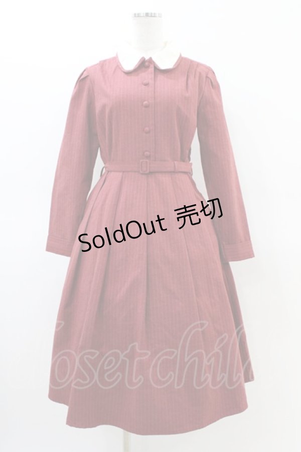 画像1: an another angelus / ピンストライプクレリック衿ロングワンピース Free RED H-26-03-06-1011-CA-OP-NS-ZH (1)