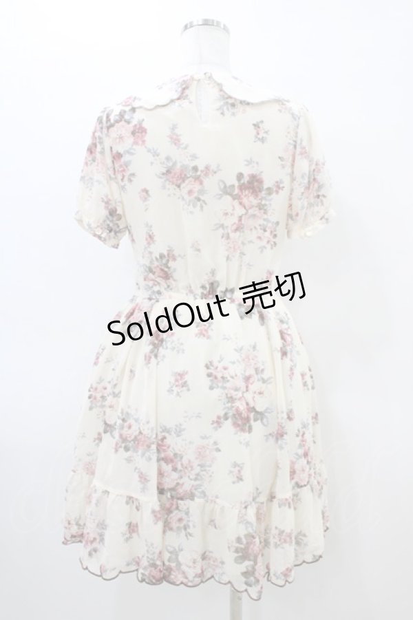 画像2: axes femme POETIQUE / 花柄スカラップ襟半袖ワンピース M アイボリー H-26-03-06-1025-AX-OP-NS-ZH (2)