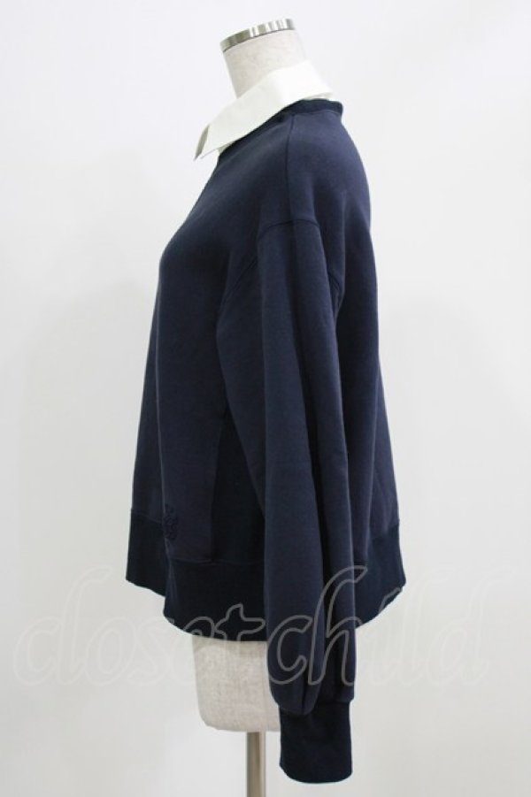 画像2: Jane Marple Dans Le Salon / Luana fleece shirt-collar sweatshirt M ネイビー×オフ H-26-03-06-051-JM-SK-AK-ZH (2)
