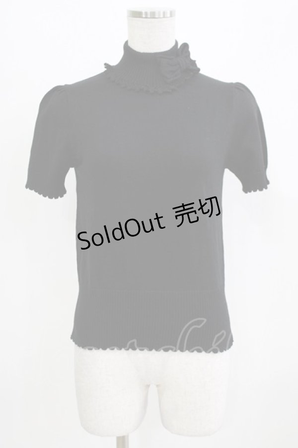 画像1: Emily Temple cute / リボン付き半袖タートルニット  ブラック H-26-03-06-056-ET-TO-AK-ZH (1)