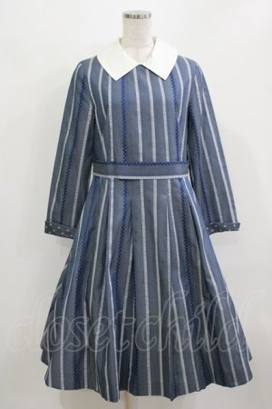 画像: Jane Marple / Ribbon stripe jacquardのパブリックドレス  ブルーグレー H-26-03-07-001-JM-OP-KB-ZH