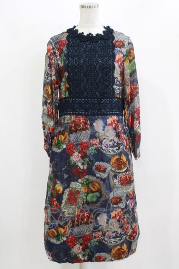 画像1: Jane Marple Dans Le Salon / Art in bloomのレースヨークdayドレス  ネイビー H-26-03-07-003-JM-OP-KB-ZH (1)