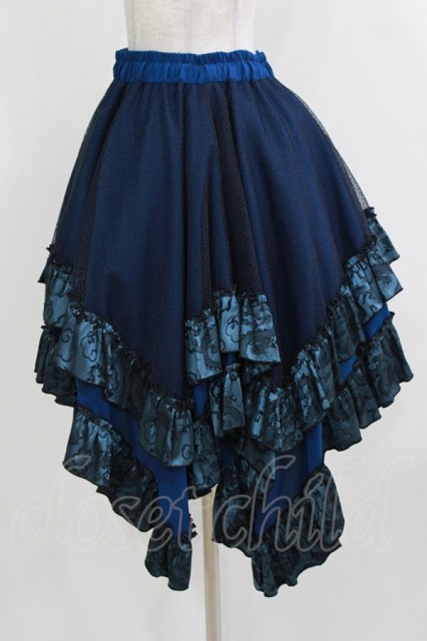 画像2: Qutie Frash / ドラゴンサテンスカート  ブルー H-26-03-07-029-QU-SK-KB-ZH (2)