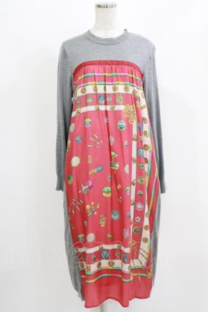 画像: Jane Marple Dans Le Salon / Sewing kitコラボレーションドレス  rose×mix gray H-26-03-07-037-JM-OP-KB-ZH