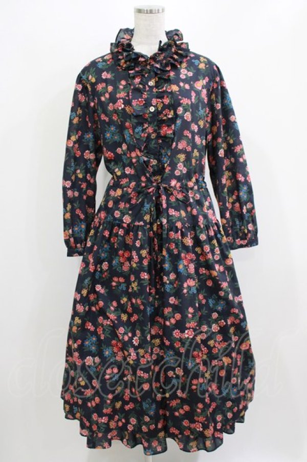 画像1: Jane Marple Dans Le Salon / Flowers of Jouy layered dress  ネイビー H-26-03-07-004-JM-OP-KB-ZH (1)