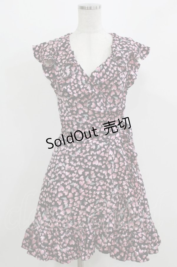 画像1: MILK / エンジェルハートカシュクールドレス  ブラック×ピンク H-26-03-07-041-ML-OP-KB-ZH (1)