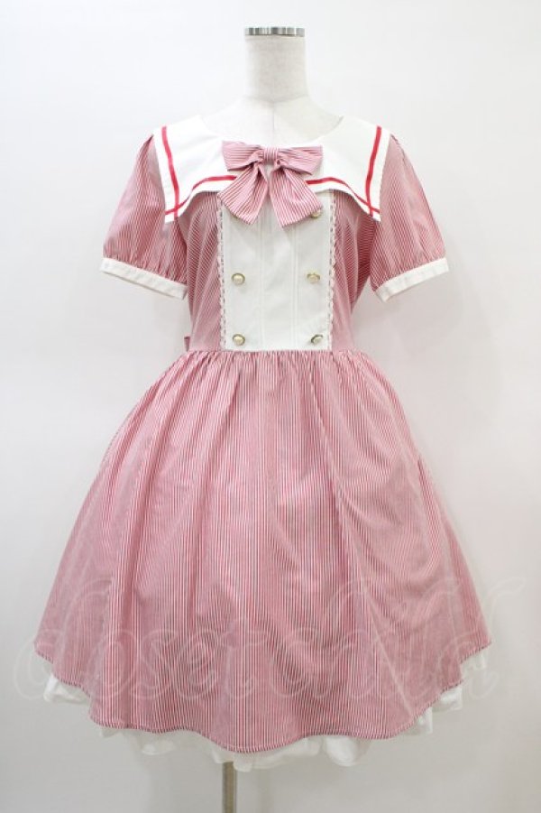 画像1: axes femme POETIQUE / ストライプセーラーワンピース M レッド H-26-03-07-1025-AX-OP-NS-ZH (1)