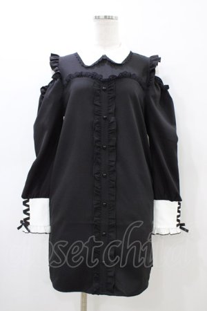 画像: DearMyLove / フリルたっぷりオフショルシャツワンピース M ブラック H-26-03-07-1038-EL-OP-NS-ZH