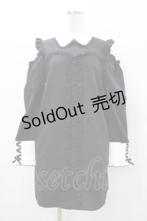 画像: DearMyLove / フリルたっぷりオフショルシャツワンピース M ブラック H-26-03-07-1038-EL-OP-NS-ZH