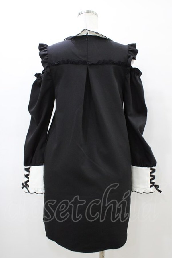 画像2: DearMyLove / フリルたっぷりオフショルシャツワンピース M ブラック H-26-03-07-1038-EL-OP-NS-ZH (2)