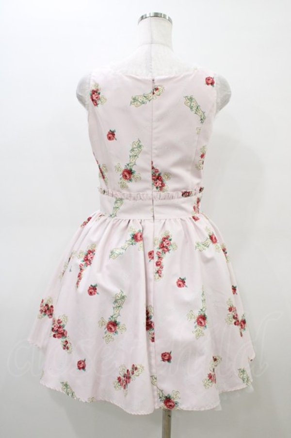 画像2: Ank Rouge / ローズ×クロス柄ワンピース M ピンク H-26-03-07-1046-CA-OP-NS-ZH (2)