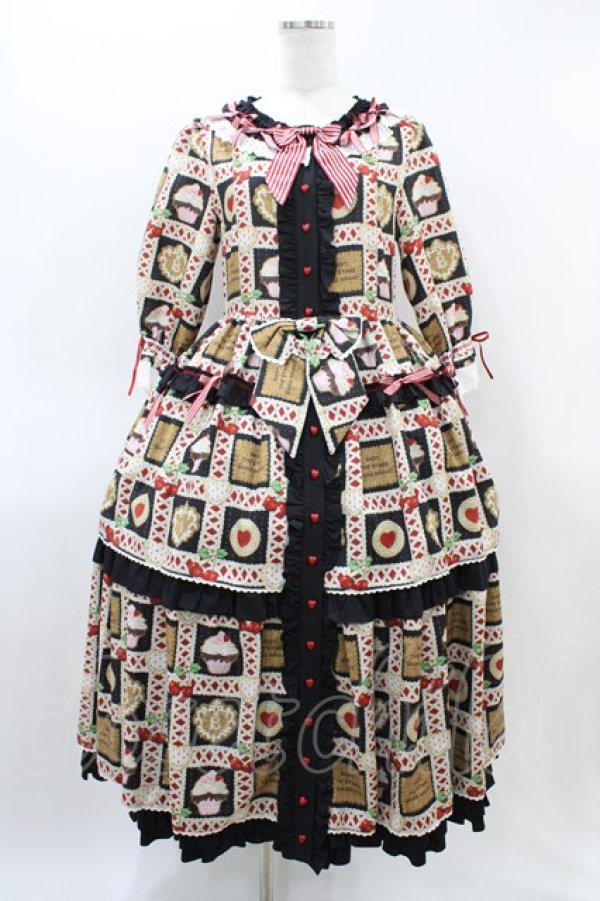 画像1: BABY,THE STARS SHINE BRIGHT / La Patisserie〜Mon peche mignon〜柄ワンピース Free ブラック H-26-03-07-1017-BA-OP-NS-ZH (1)