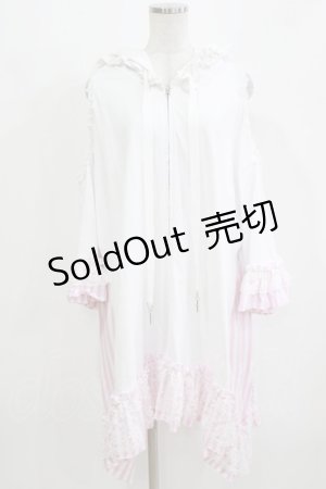 画像: HANGRY&ANGRY / 猫耳オフショルパーカー  ホワイト×ピンクストライプ H-26-03-07-058-HN-TO-KB-ZH