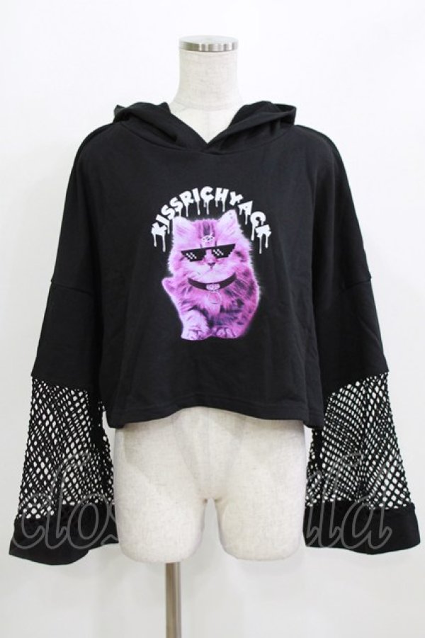 画像1: KRY CLOTHING / メッシュ切替ショート丈パーカー  黒 H-26-03-07-060-EL-TO-AK-ZH (1)