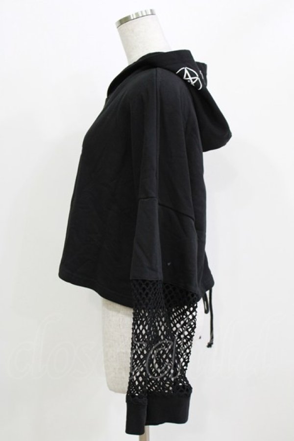 画像2: KRY CLOTHING / メッシュ切替ショート丈パーカー  黒 H-26-03-07-060-EL-TO-AK-ZH (2)