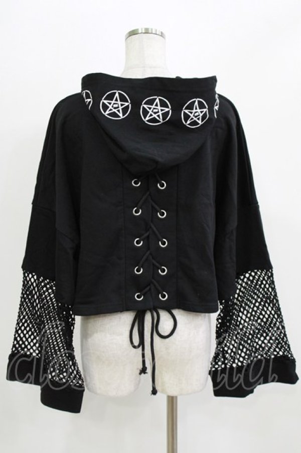 画像3: KRY CLOTHING / メッシュ切替ショート丈パーカー  黒 H-26-03-07-060-EL-TO-AK-ZH (3)