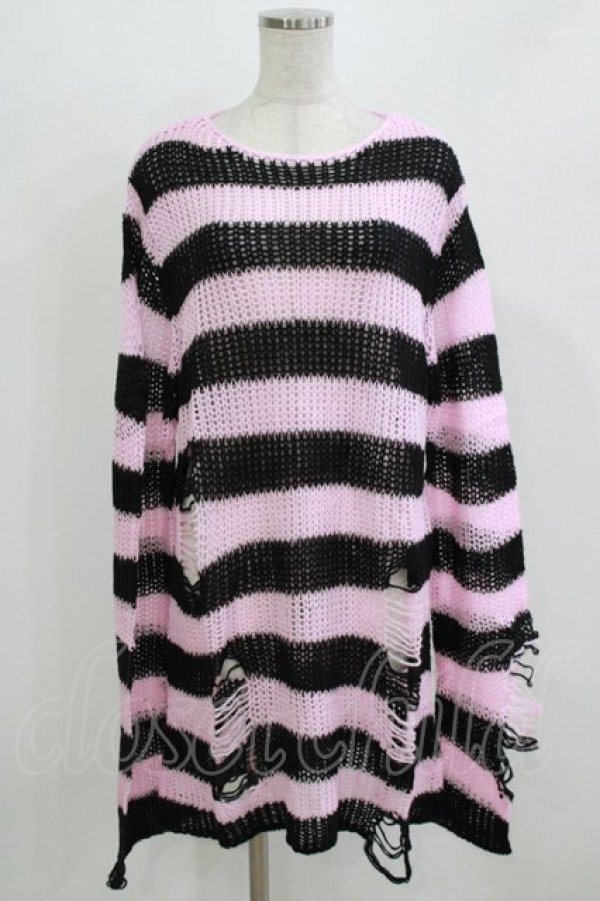 画像1: KILL STAR / Courtney Distress Knit Sweater M ピンク×黒 H-26-03-07-061-SL-TO-AK-ZH (1)