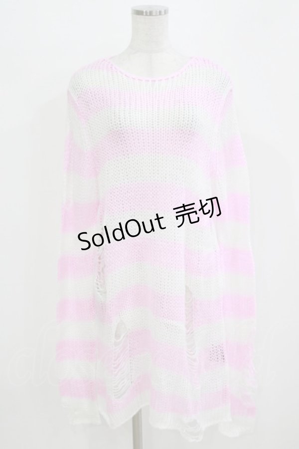 画像1: KILL STAR / Marshmallow Knit Sweater S ピンク×白 H-26-03-07-062-SL-TO-AK-ZH (1)