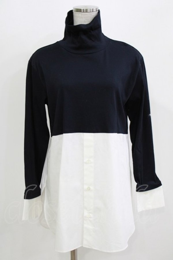 画像1: Jane Marple Dans Le Salon / Crumple collar pullover  ネイビー×オフホワイト H-26-03-07-064-JM-TO-KB-ZH (1)