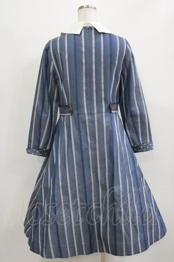 画像3: Jane Marple / Ribbon stripe jacquardのパブリックドレス  ブルーグレー H-26-03-07-001-JM-OP-KB-ZH (3)