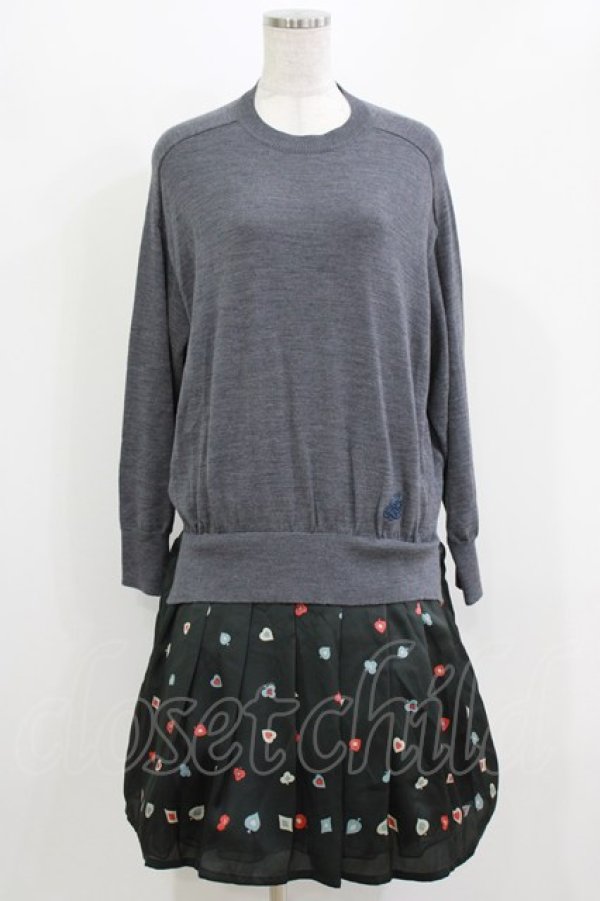 画像1: Jane Marple Dans Le Salon / Knit&Playing cards collaborationドレス M ミックスグレー×ブラック H-26-03-07-010-JM-OP-KB-ZH (1)