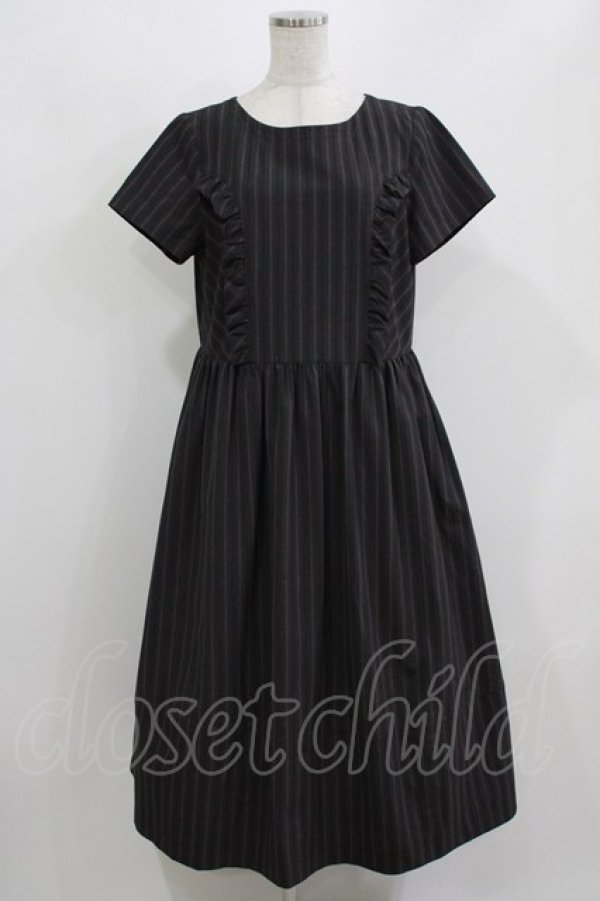 画像1: Jane Marple / British stripeタブリエドレス M チャコールグレー H-26-03-07-015-JM-OP-AK-ZH (1)