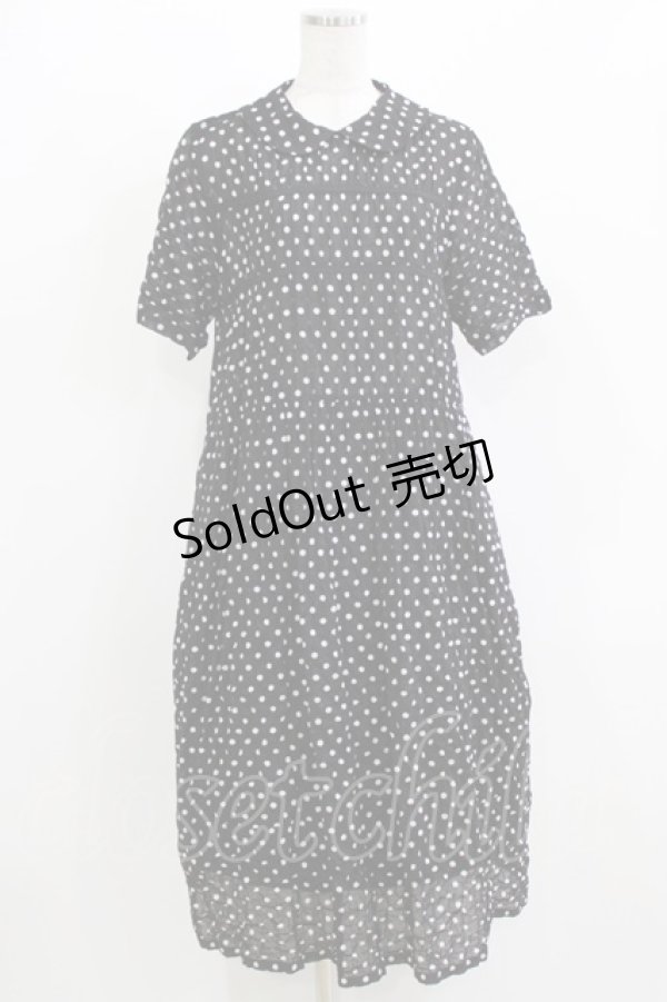 画像1: Jane Marple Dans Le Salon / Polka dots shirring dress M ブラック H-26-03-07-016-JM-OP-AK-ZH (1)