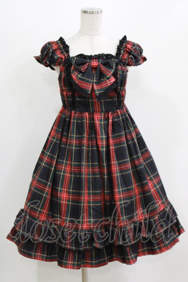 画像1: BABY,THE STARS SHINE BRIGHT / タータンチェックカチューシャ&リボンミニ袖ジャンパースカートセット Free ブラック H-26-03-08-025-BA-OP-NS-ZH (1)