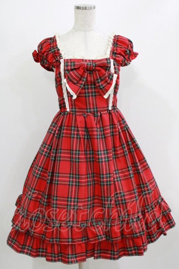 画像1: BABY,THE STARS SHINE BRIGHT / タータンチェックミニ袖ジャンパースカート&カチューシャセット Free エンジ H-26-03-08-028-BA-OP-NS-ZH (1)