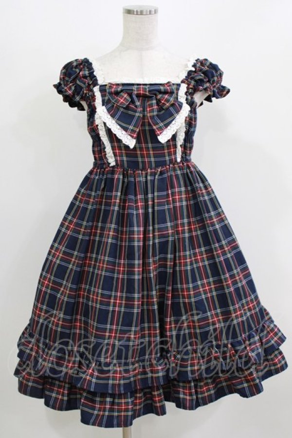 画像1: BABY,THE STARS SHINE BRIGHT / タータンチェックカチューシャ&リボンミニ袖ジャンパースカートセット Free ネイビー H-26-03-08-029-BA-OP-NS-ZH (1)