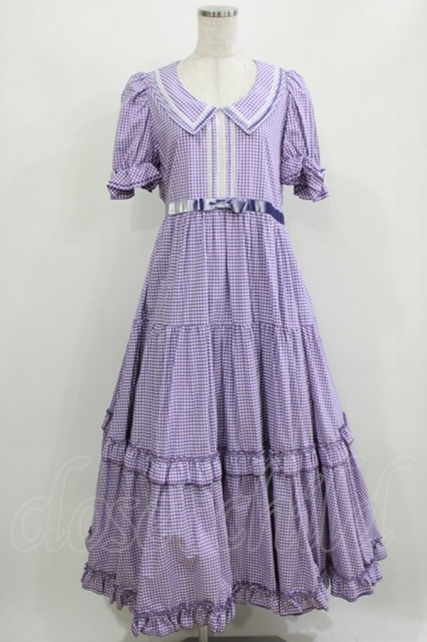 画像1: Maria pipi / セーラーカラーチェックレースドレス Free LAVENDER H-26-03-08-039-EL-OP-NS-ZH (1)