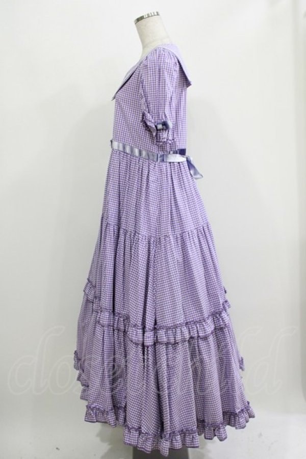 画像2: Maria pipi / セーラーカラーチェックレースドレス Free LAVENDER H-26-03-08-039-EL-OP-NS-ZH (2)