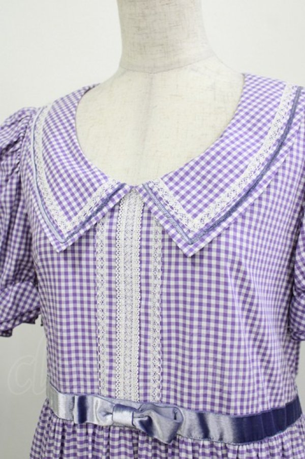 画像4: Maria pipi / セーラーカラーチェックレースドレス Free LAVENDER H-26-03-08-039-EL-OP-NS-ZH (4)
