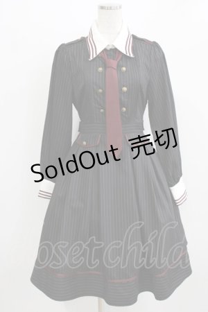 画像: Amavel / 衿配色ストライプクラシカルワンピース Free ブラック H-26-03-08-044-CA-OP-NS-ZH