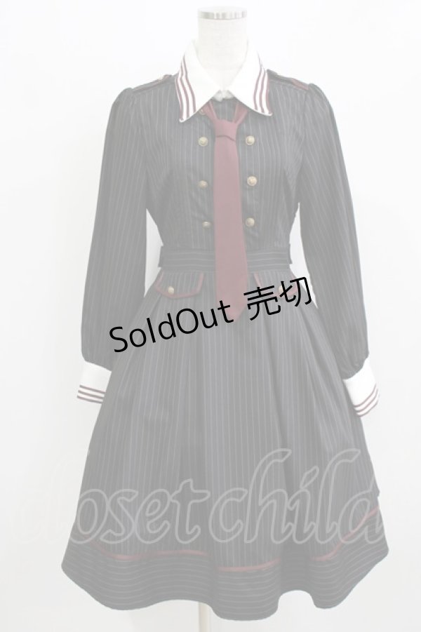 画像1: Amavel / 衿配色ストライプクラシカルワンピース Free ブラック H-26-03-08-044-CA-OP-NS-ZH (1)