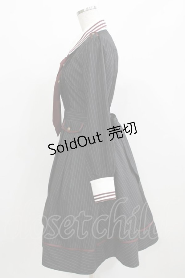 画像2: Amavel / 衿配色ストライプクラシカルワンピース Free ブラック H-26-03-08-044-CA-OP-NS-ZH (2)