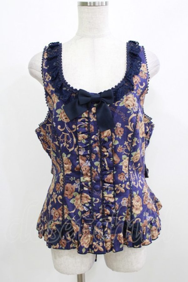 画像1: metamorphose / 【プラスサイズ】ゴブラン風くまちゃんフリルビスチェ プラスサイズ ネイビー H-26-03-08-061-ME-JA-NS-ZH (1)