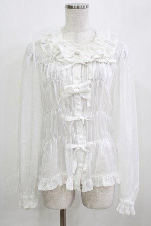 画像: metamorphose / スクエアあきシャーリング長袖ブラウス Free 白 H-26-03-08-062-ME-BL-NS-ZH