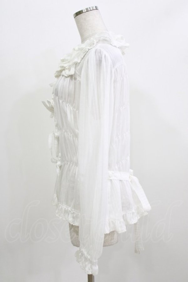 画像2: metamorphose / スクエアあきシャーリング長袖ブラウス Free 白 H-26-03-08-062-ME-BL-NS-ZH (2)