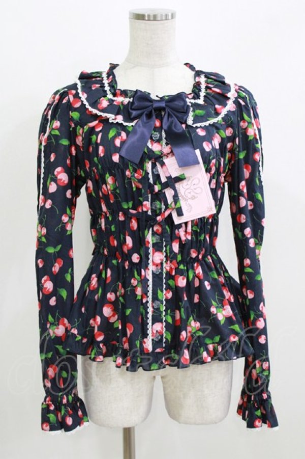 画像1: metamorphose / Fluffy Cherry スクエアあきフリルブラウス(長袖) サイズ1 ネイビー H-26-03-08-072-ME-BL-NS-ZH (1)