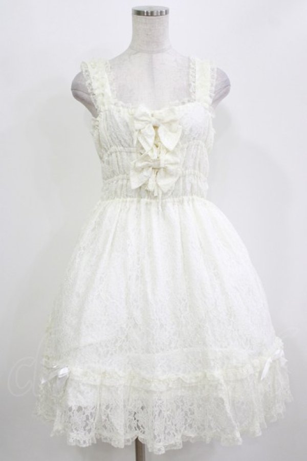 画像1: metamorphose / 総レースシャーリングジャンパースカート Free 白 H-26-03-08-010-ME-OP-NS-ZH (1)