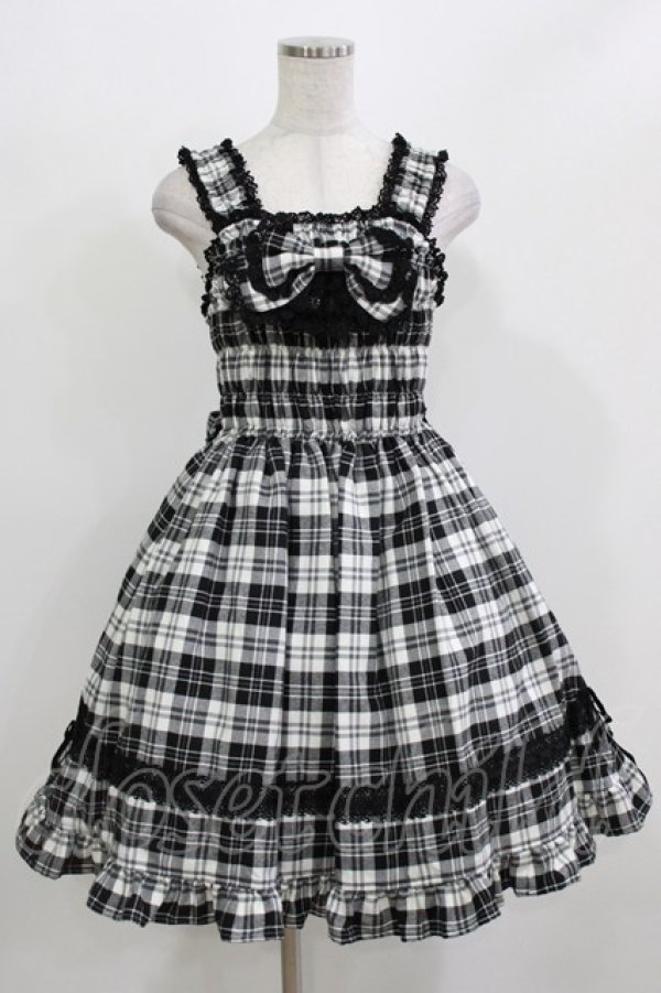 画像1: BABY,THE STARS SHINE BRIGHT / タータンチェックリボンシャーリングプリンセスジャンパースカートII Free 白/黒チェック H-26-03-08-012-BA-OP-NS-ZH (1)