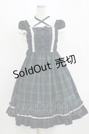 画像: BABY,THE STARS SHINE BRIGHT / タータンチェックリボンミニ袖ジャンパースカート Free グリーン H-26-03-08-016-BA-OP-NS-ZH