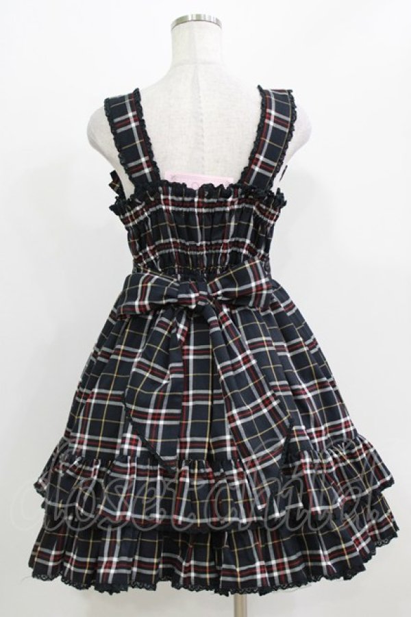 画像3: metamorphose / シャーリングリボンジャンパースカート（チェック） Free ブラック H-26-03-08-022-ME-OP-NS-ZH (3)