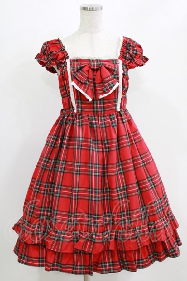 画像1: BABY,THE STARS SHINE BRIGHT / タータンチェックミニ袖ジャンパースカート&カチューシャセット Free エンジ H-26-03-08-023-BA-OP-NS-ZH (1)