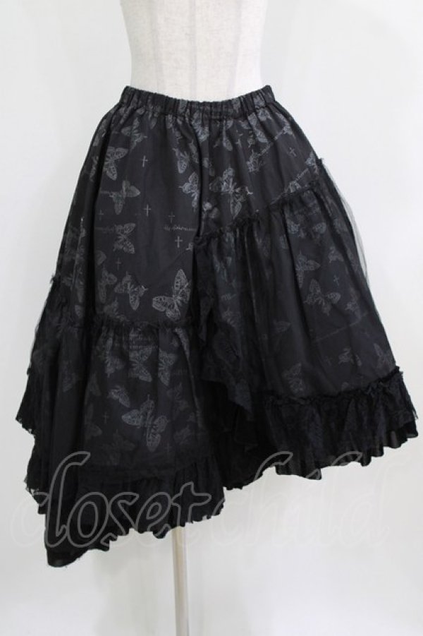 画像1: h.naoto Blood / チュールレイヤードプリントロングスカート  ブラック H-26-03-09-1001-HN-SK-KB-ZH (1)